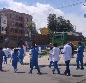 डाक्टर कुटेको विरोधमा धुलिखेल अस्पतालका चिकित्सिक सडकमा
