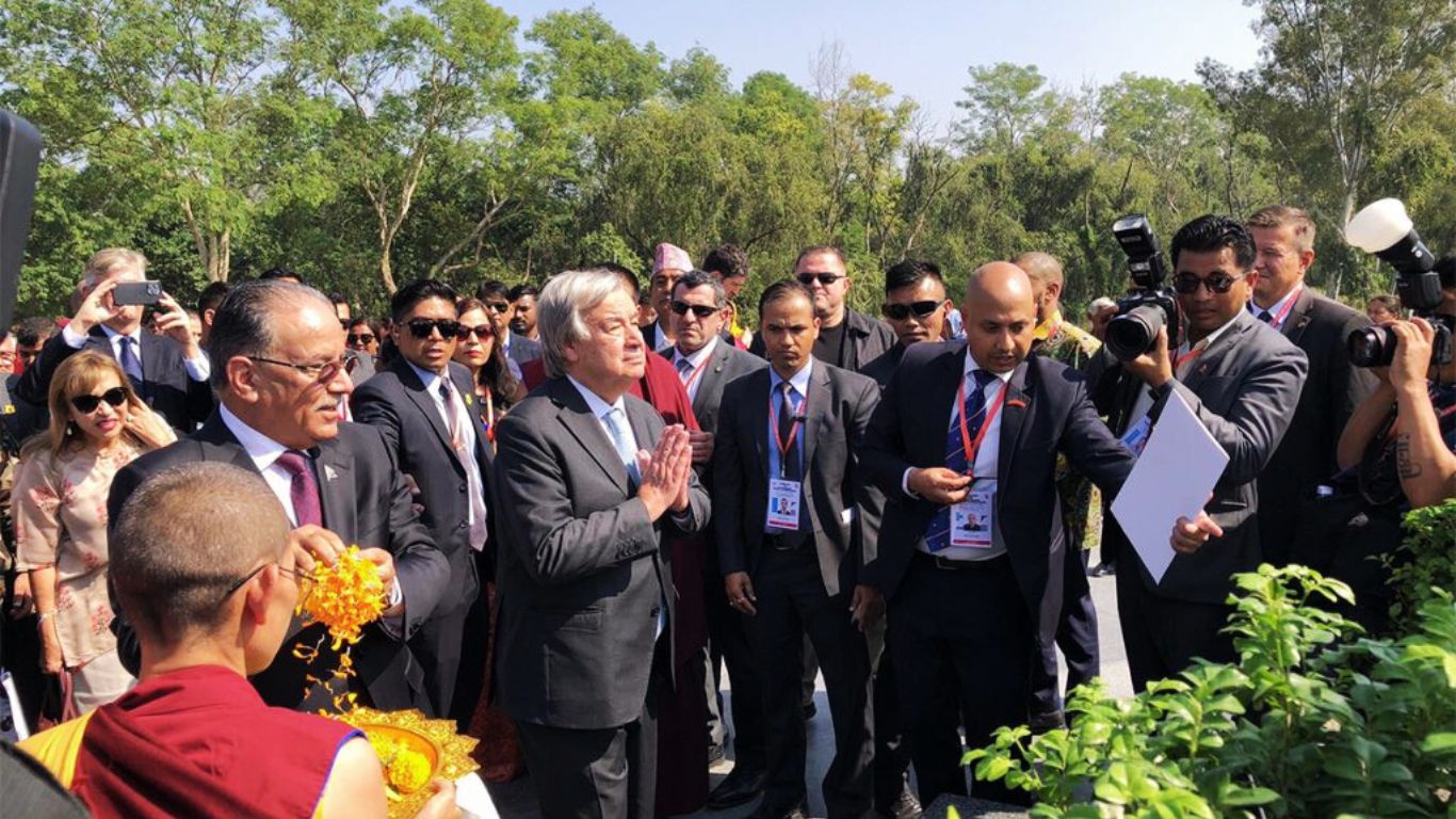 लुम्बिनीमा संयुक्त राष्ट्रसंघका महासचिवलाई स्वागत
