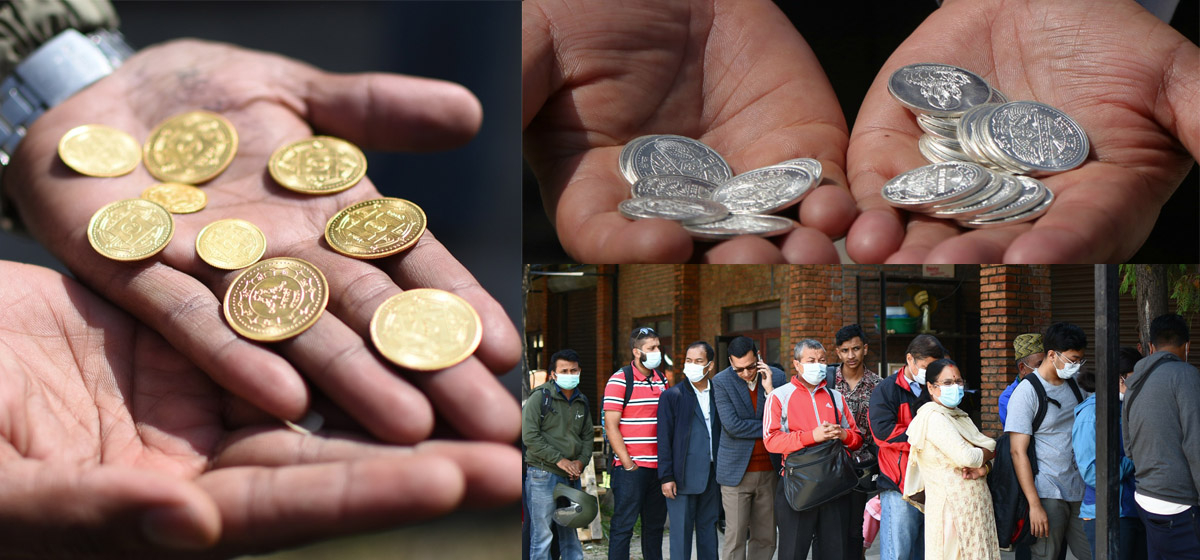 सुनका असर्फी र चाँदीका सिक्का बिक्री गर्दै राष्ट्र बैंक