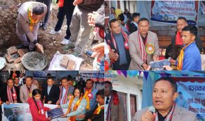 काभ्रेमा एकै दिन ३ योजना शिलान्यास र ३ सय ५० विधार्थीलाई शैशिक सामाग्री हस्तान्तरण