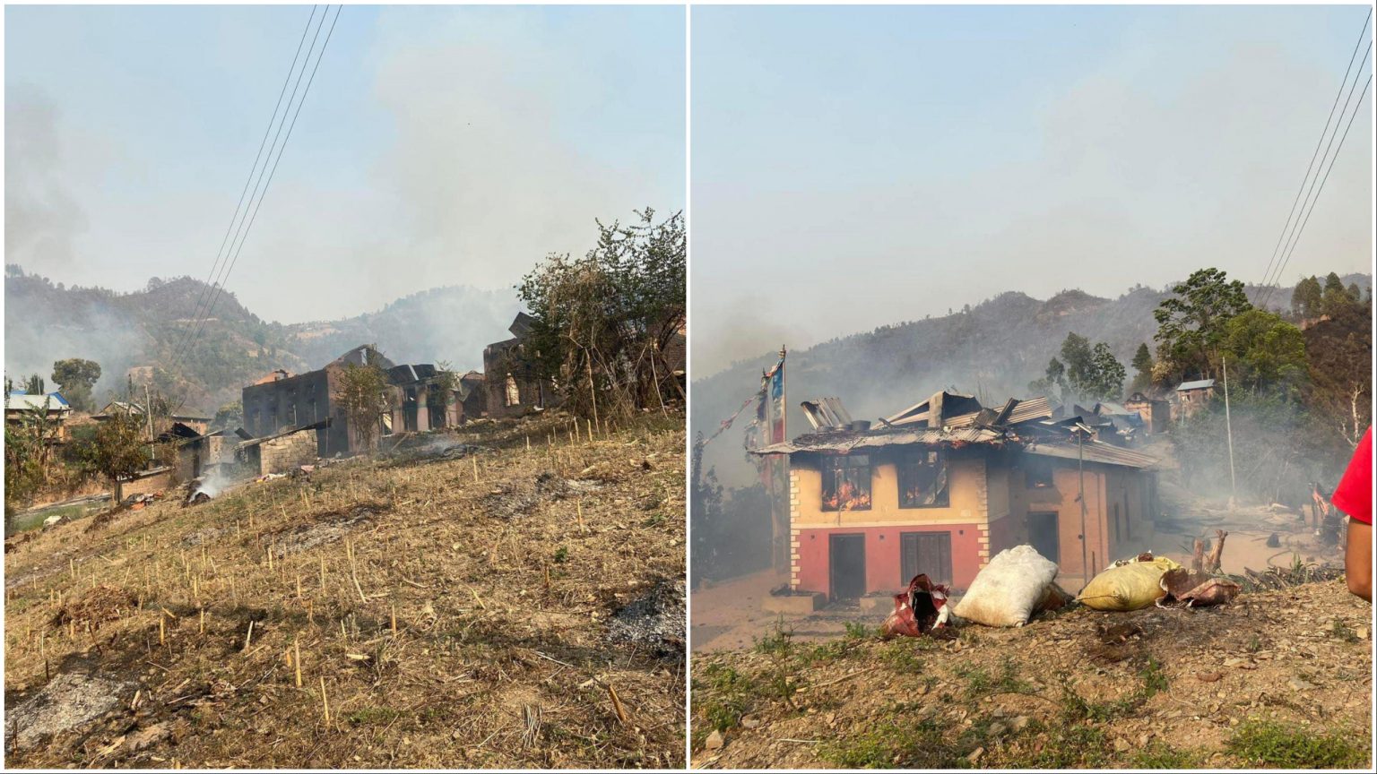 आगलागीबाट रोशी गाउँपालिकाका १५ घर नष्ट